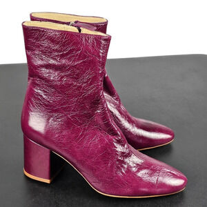 ZARA Genuine Leather Heel Ankle Boots Size 6 US / EUR 36 Red Purple Burgundy NWT